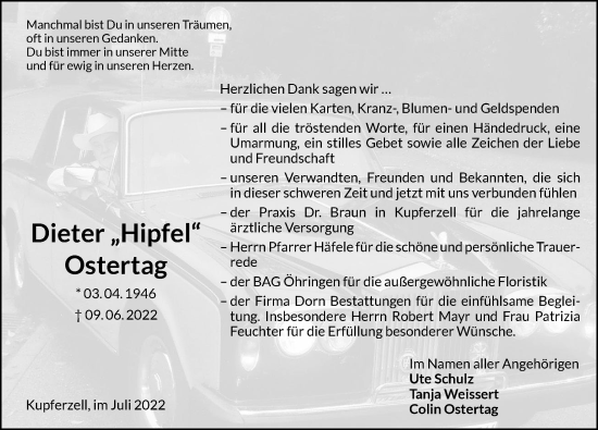 Traueranzeige von Dieter Ostertag von GESAMT