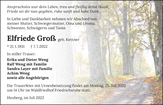 Traueranzeige von Elfriede Groß von GESAMT