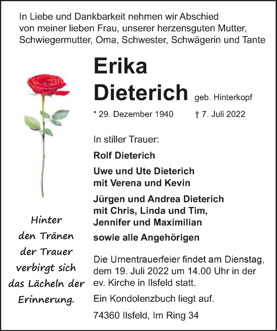 Traueranzeige von Erika Dieterich von GESAMT