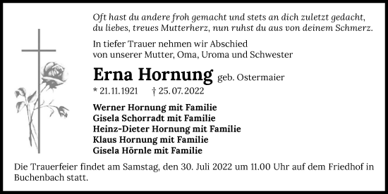 Traueranzeige von Erika Hornung von GESAMT