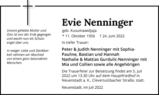 Traueranzeige von Evie Nenninger von GESAMT