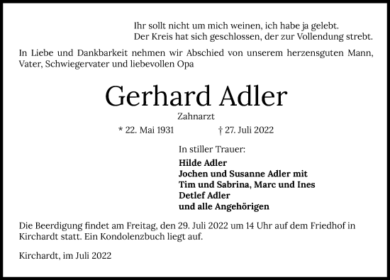 Traueranzeige von Gerhard Adler von GESAMT
