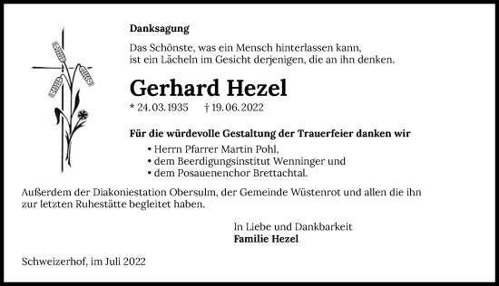 Traueranzeige von Gerhard Hezel von GESAMT