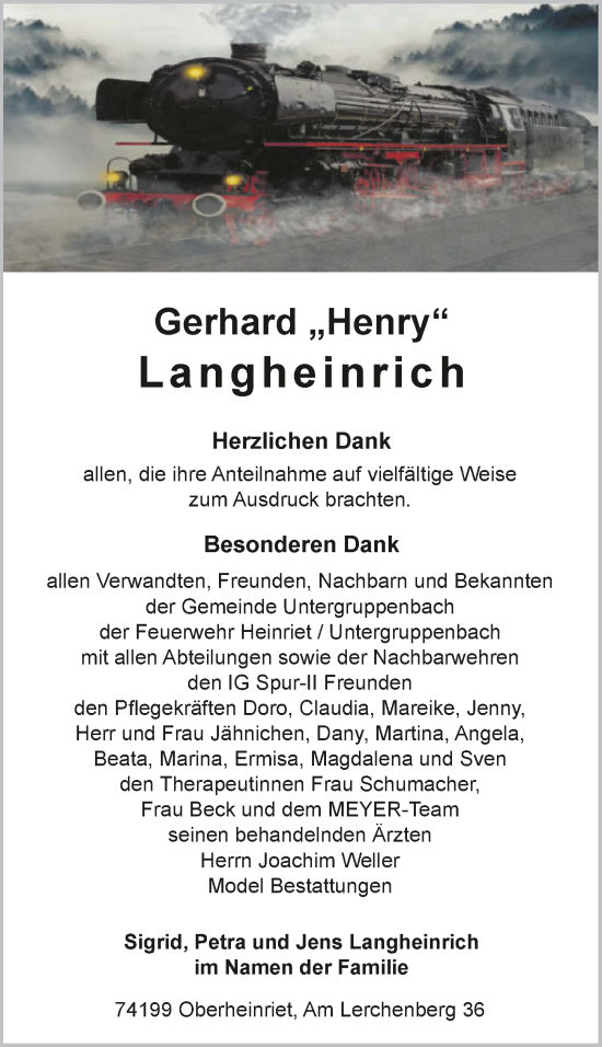 Traueranzeige von Gerhard Langheinrich von GESAMT