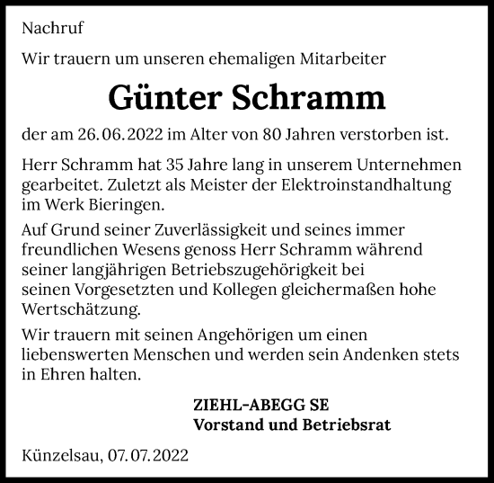 Traueranzeige von Günter Schramm von GESAMT