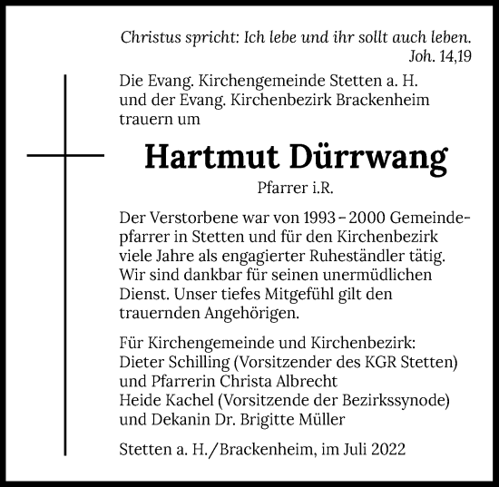 Traueranzeige von Hartmut Dürrwang von GESAMT