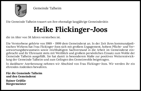 Traueranzeige von Heike Flickinger-Joos von GESAMT