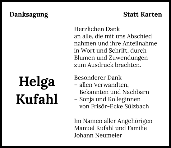 Traueranzeige von Helga Kufahl von GESAMT