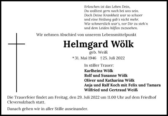 Traueranzeige von Helmgard Wölk von GESAMT