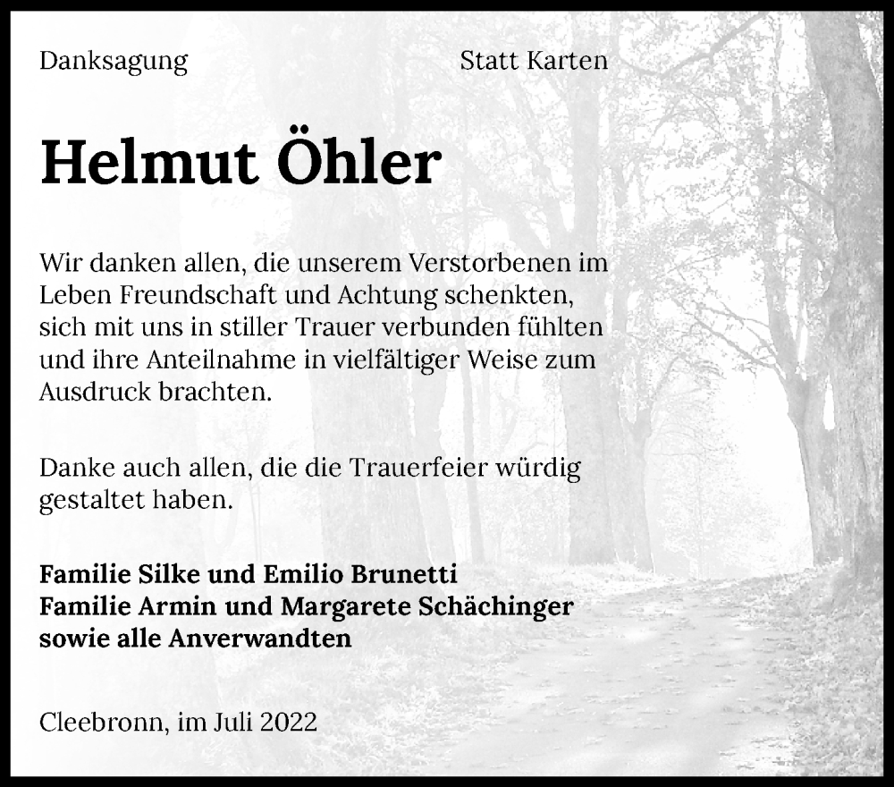  Traueranzeige für Helmut Öhler vom 23.07.2022 aus GESAMT