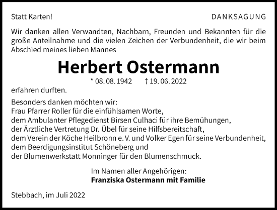 Traueranzeige von Herbert Ostermann von GESAMT