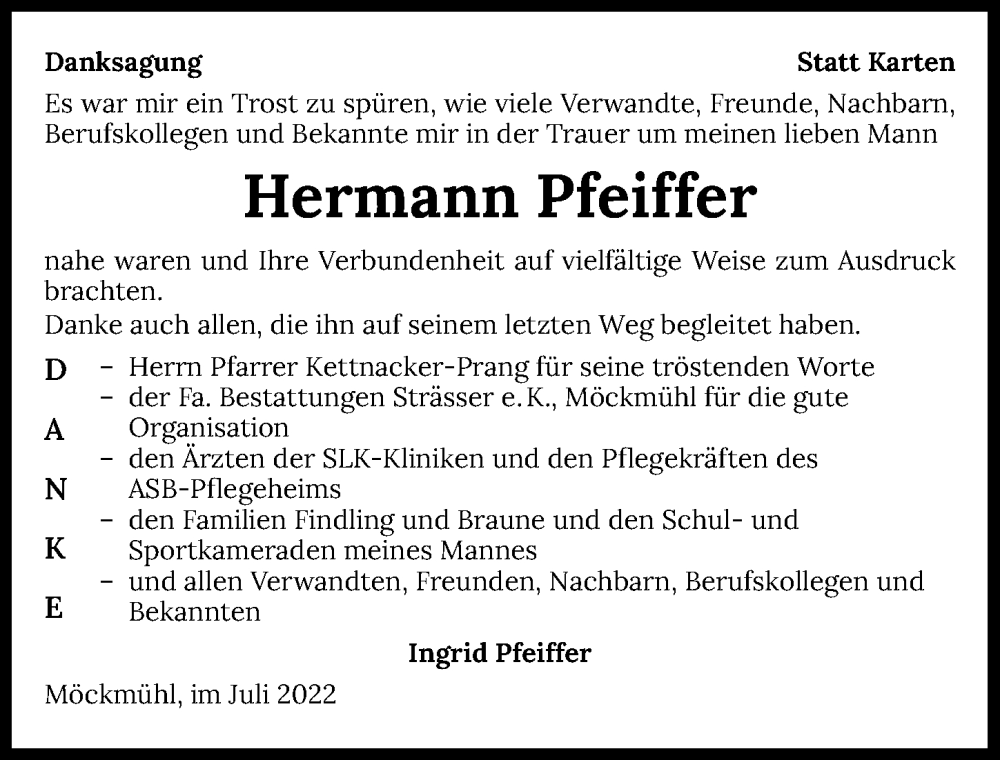  Traueranzeige für Hermann Pfeiffer vom 23.07.2022 aus GESAMT