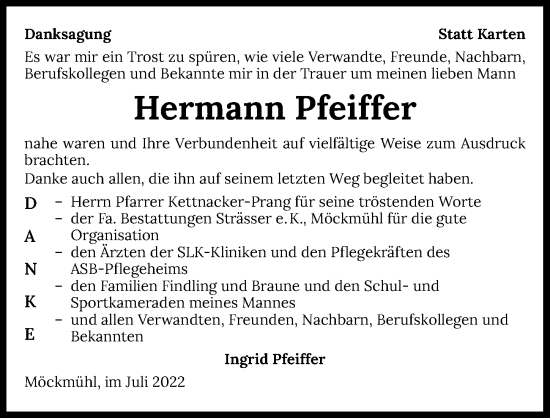 Traueranzeige von Hermann Pfeiffer von GESAMT