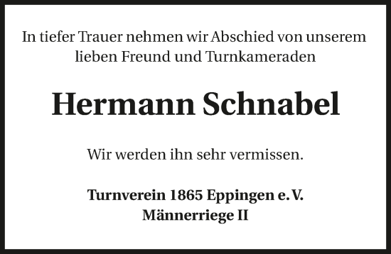 Traueranzeige von Hermann Schnabel von GESAMT