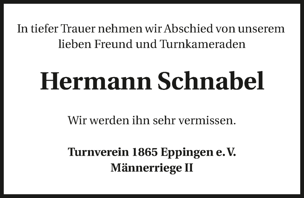  Traueranzeige für Hermann Schnabel vom 30.07.2022 aus GESAMT