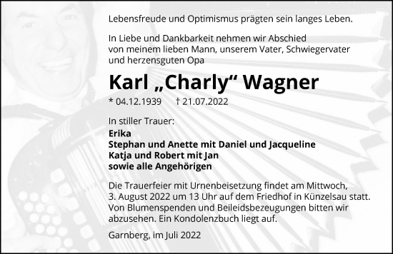 Traueranzeige von Karl Wagner von GESAMT