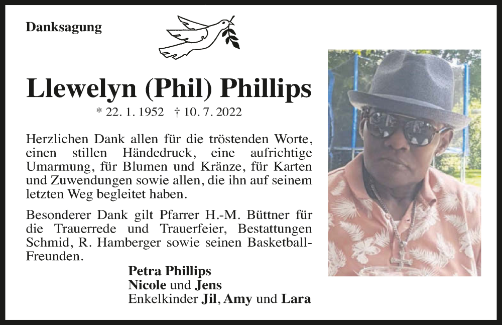  Traueranzeige für Llewelyn Phillips vom 27.07.2022 aus GESAMT