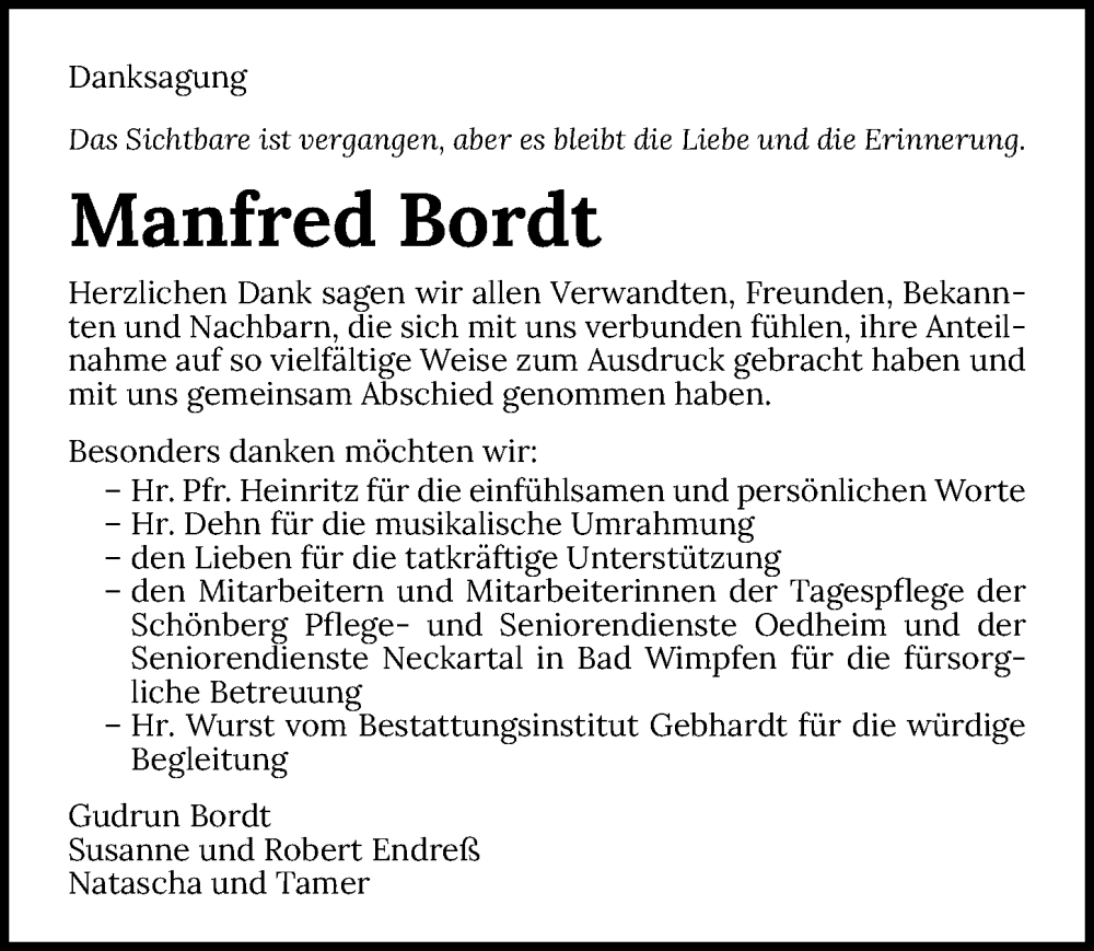  Traueranzeige für Manfred Bordt vom 16.07.2022 aus GESAMT