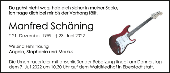 Traueranzeige von Manfred Schäning von GESAMT