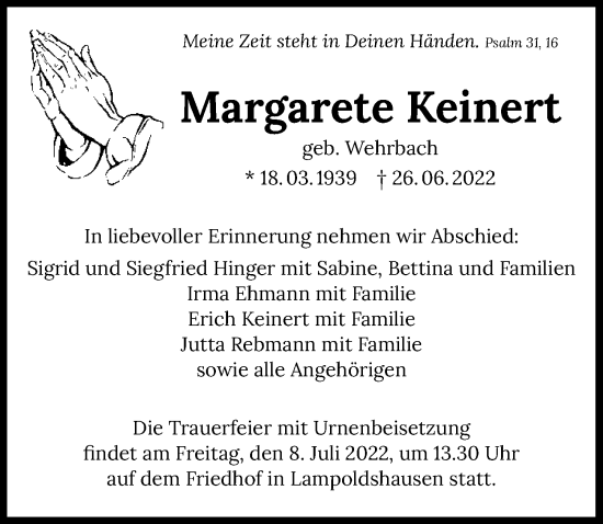 Traueranzeige von Margarete Keinert von GESAMT