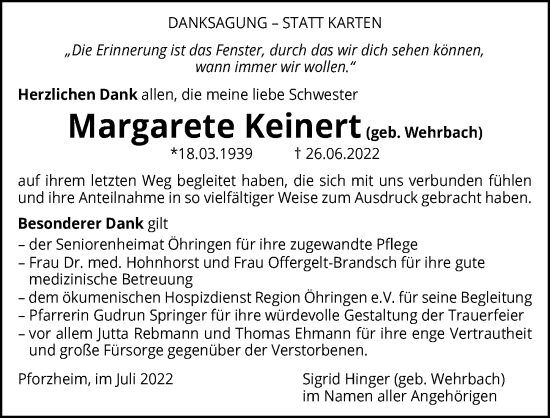 Traueranzeige von Margarete Keinert von GESAMT