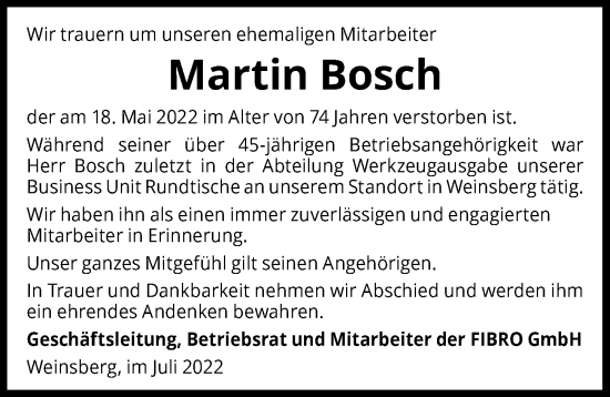 Traueranzeige von Martin Bosch von GESAMT