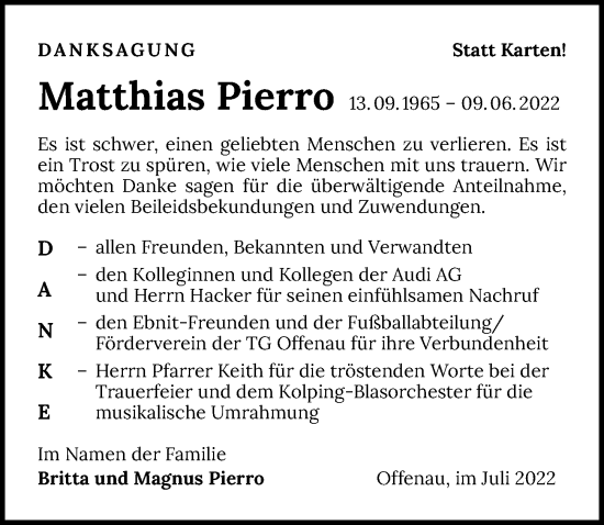 Traueranzeige von Matthias Pierro von GESAMT