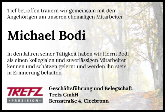 Traueranzeige von Michael Bodi von GESAMT