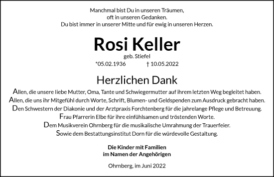 Traueranzeige von Rosi Keller von GESAMT