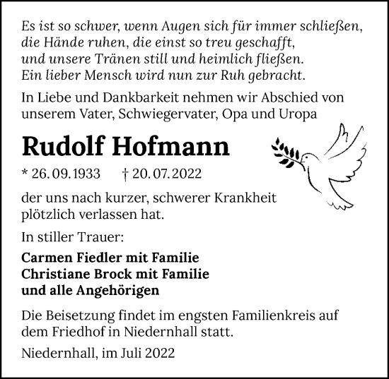 Traueranzeige von Rudolf Hofmann von GESAMT