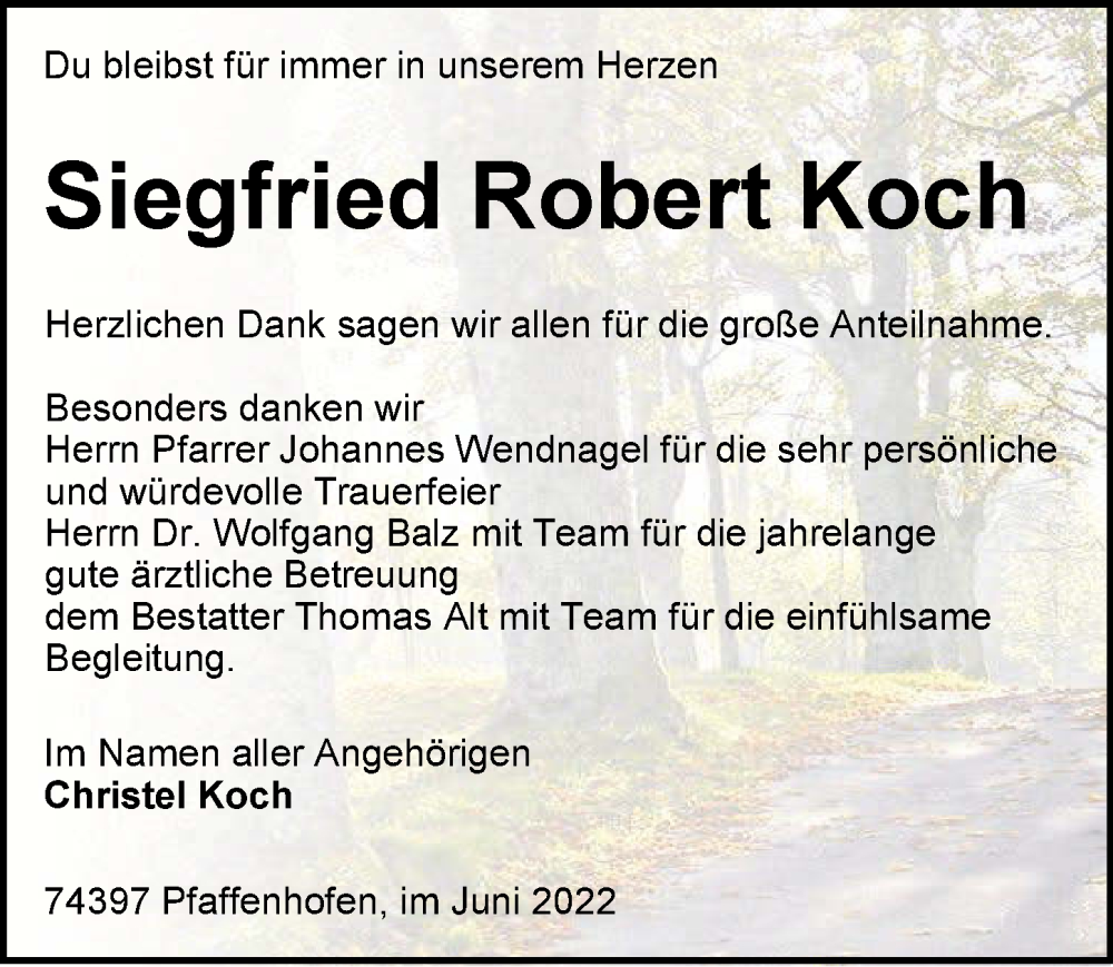  Traueranzeige für Siegfried Robert Koch vom 04.07.2022 aus GESAMT