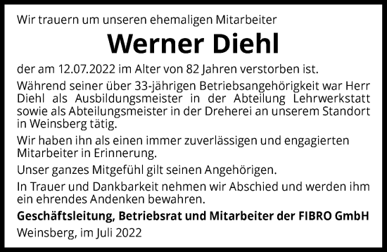 Traueranzeige von Werner Diehl von GESAMT