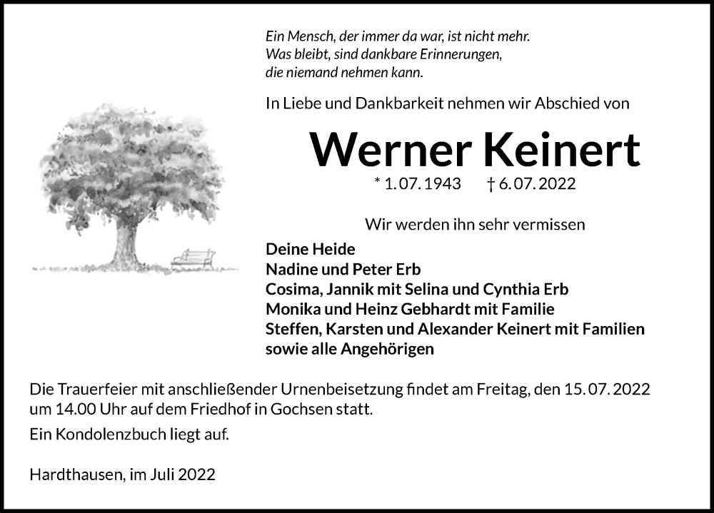  Traueranzeige für Werner Keinert vom 13.07.2022 aus GESAMT
