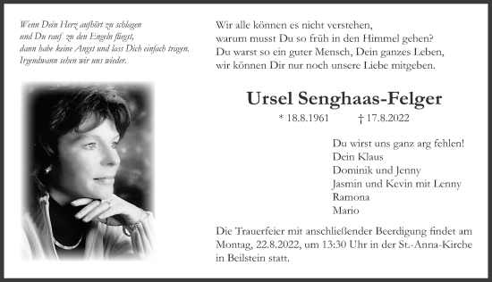 Traueranzeige von Ursel Senghaas-Felger 