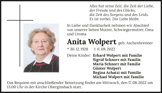 Traueranzeige von Anita Wolpert von GESAMT