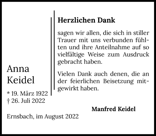Traueranzeige von Anna Keidel von GESAMT