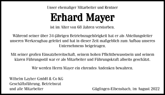 Traueranzeige von Erhard Mayer von GESAMT
