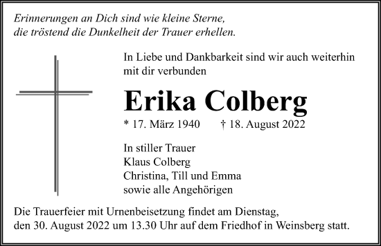 Traueranzeige von Erika Colberg von GESAMT