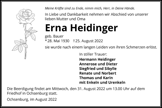 Traueranzeige von Erna Heidinger von GESAMT