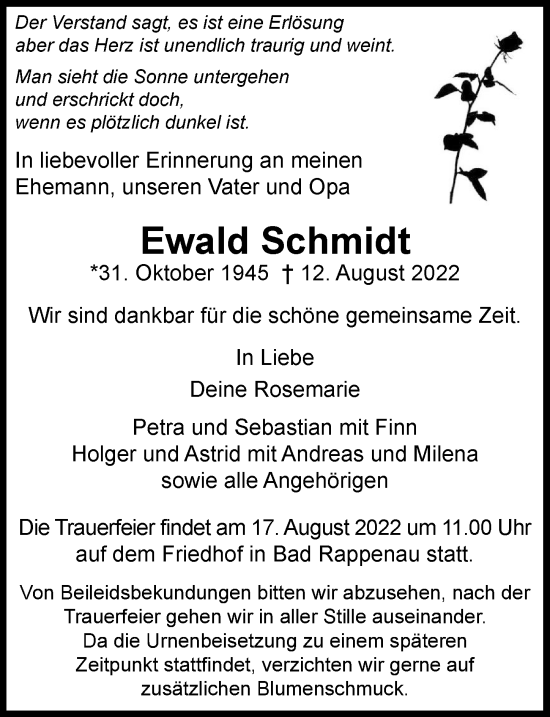 Traueranzeige von Ewald Schmidt von GESAMT