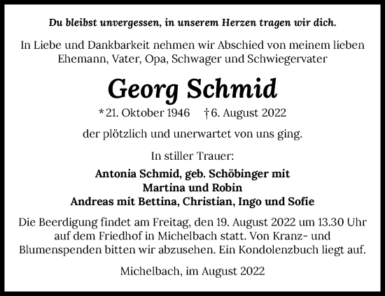 Traueranzeige von Georg Schmid von GESAMT
