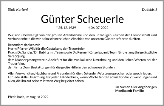 Traueranzeige von Günter Scheuerle von GESAMT