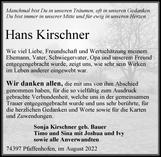 Traueranzeige von Hans Kirschner von GESAMT