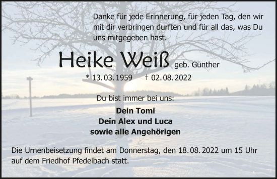 Traueranzeige von Heike Weiß von GESAMT