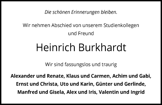 Traueranzeige von Heinrich Burkhardt von GESAMT