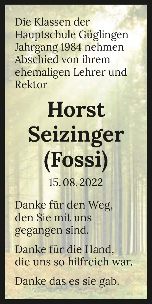 Traueranzeige von Horst Seizinger von GESAMT
