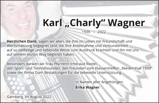 Traueranzeige von Karl Wagner von GESAMT