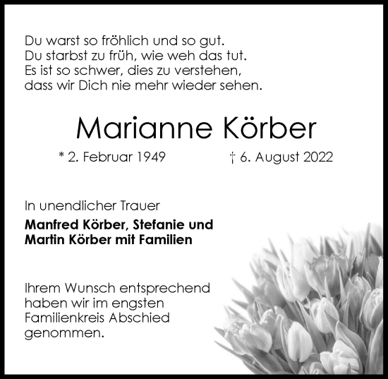 Traueranzeige von Marianne Körber von GESAMT