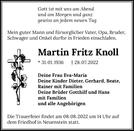 Traueranzeige von Martin Fritz Knoll von GESAMT