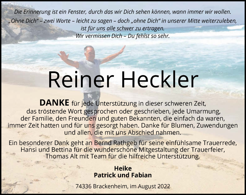  Traueranzeige für Reiner Heckler vom 06.08.2022 aus GESAMT